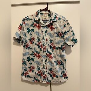 Bixby Mens Short Sleeve Button Up Shirt White Floral Hawaiian Medium